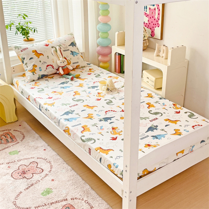 91家纺网 家纺一手货源 找家纺 名兮家居 2025新款全棉纯棉13372学生印花上下铺床笠单床笠单品床笠单件床笠 恐龙王国