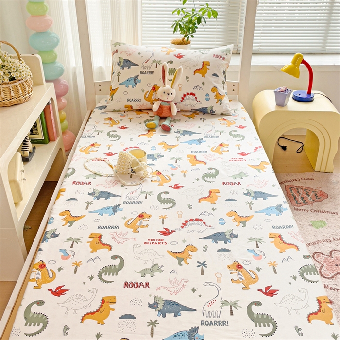 91家纺网 家纺一手货源 找家纺 名兮家居 2025新款全棉纯棉13372学生印花上下铺床笠单床笠单品床笠单件床笠 恐龙王国