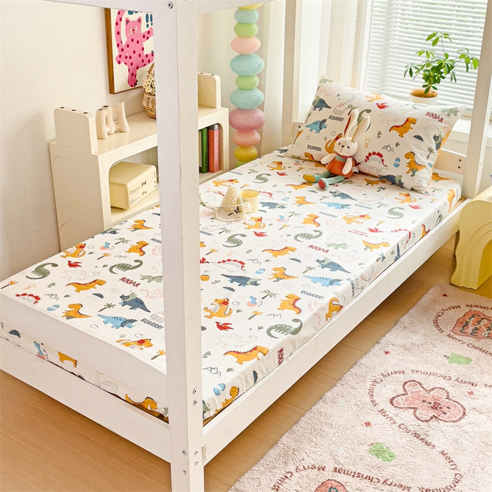 91家纺网 家纺一手货源 找家纺 名兮家居 2025新款全棉纯棉13372学生印花上下铺床笠单床笠单品床笠单件床笠 恐龙王国