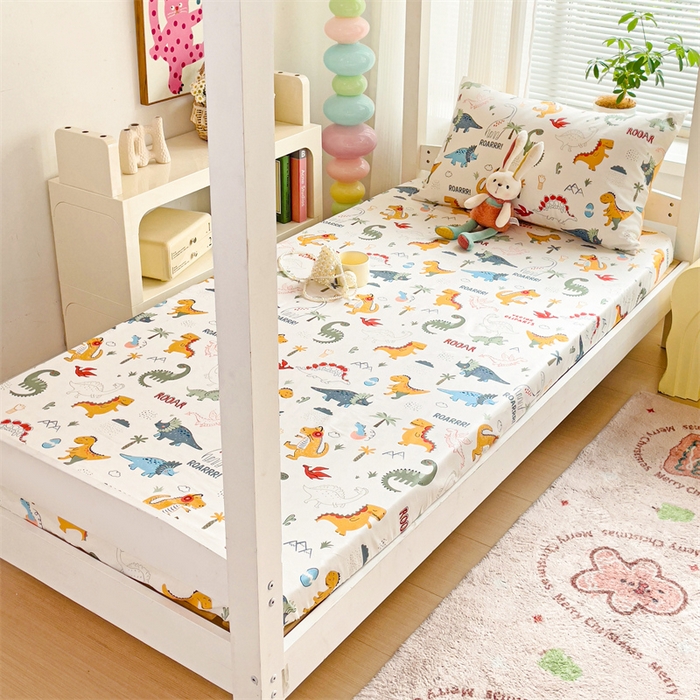 91家纺网 家纺一手货源 找家纺 名兮家居 2025新款全棉纯棉13372学生印花上下铺床笠单床笠单品床笠单件床笠 恐龙王国