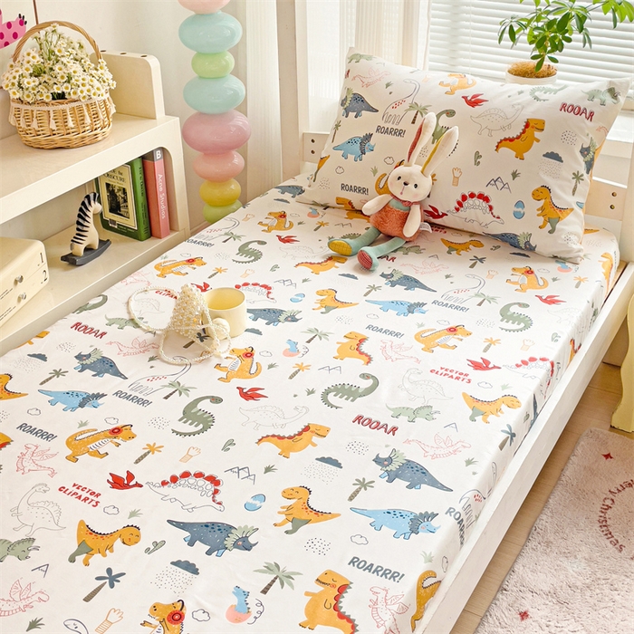 91家纺网 家纺一手货源 找家纺 名兮家居 2025新款全棉纯棉13372学生印花上下铺床笠单床笠单品床笠单件床笠 恐龙王国