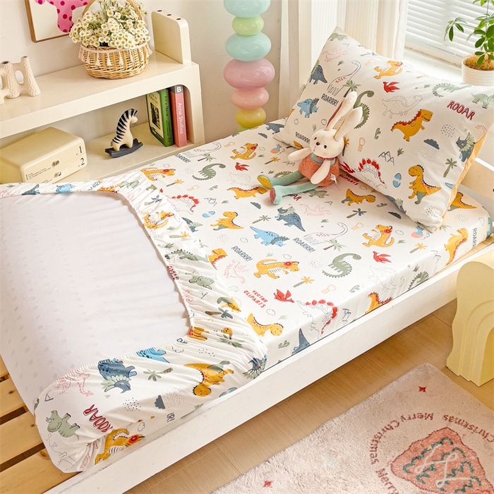 91家纺网 家纺一手货源 找家纺 名兮家居 2025新款全棉纯棉13372学生印花上下铺床笠单床笠单品床笠单件床笠 恐龙王国