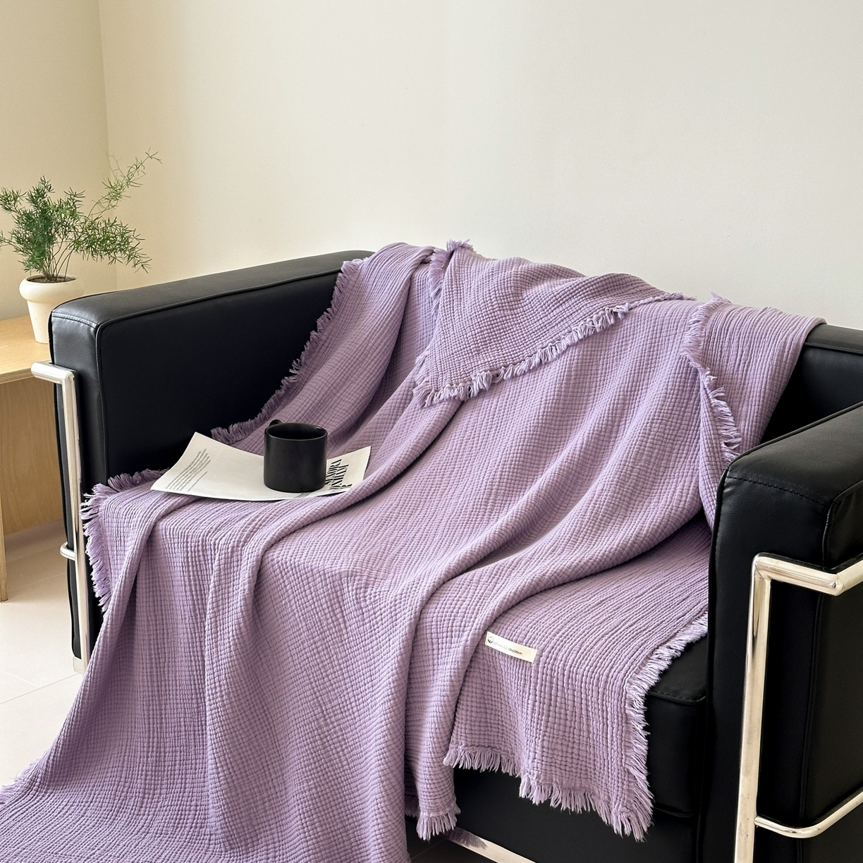 91家纺网 家纺一手货源 找家纺 （总）淑女公社 2025四季新款四层纱皱皱流苏毯