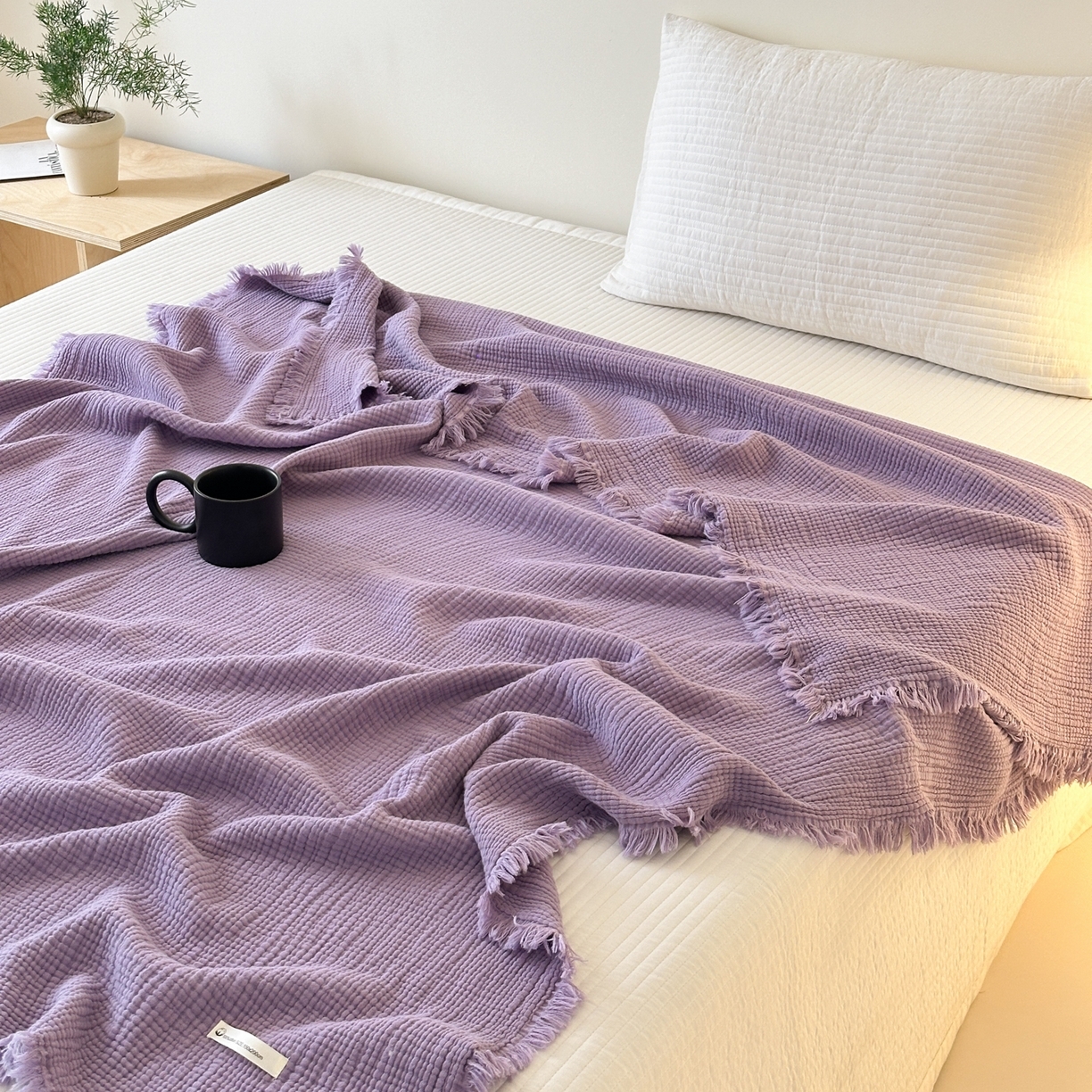 91家纺网 家纺一手货源 找家纺 （总）淑女公社 2025四季新款四层纱皱皱流苏毯