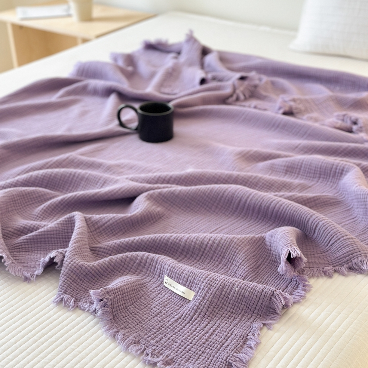 91家纺网 家纺一手货源 找家纺 （总）淑女公社 2025四季新款四层纱皱皱流苏毯