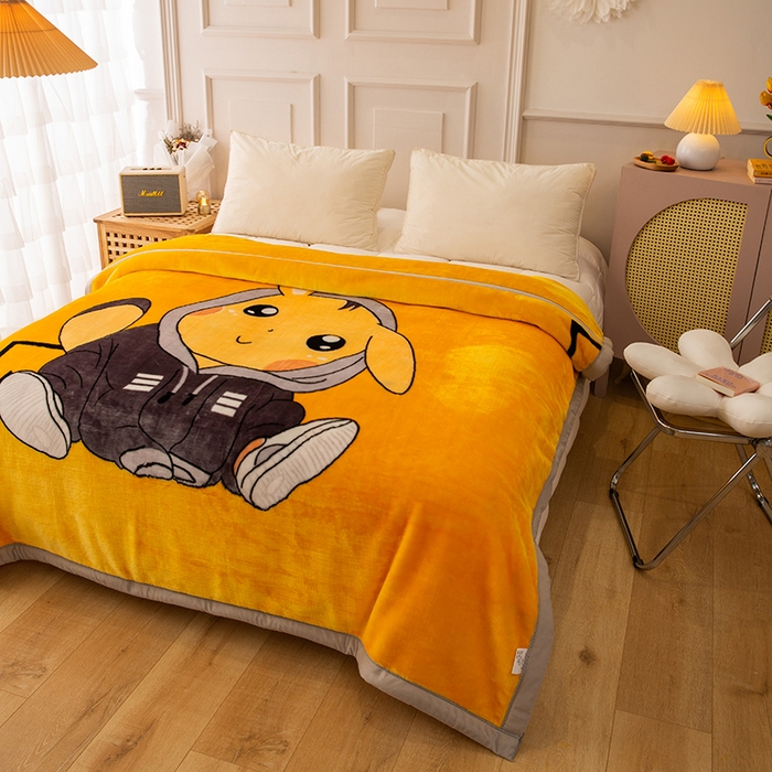 91家纺网 家纺一手货源 找家纺 法莱妮毛毯 2025新款双层加厚拉舍尔毛毯 婚庆 单双人 厂家直销可定制 精灵宝贝