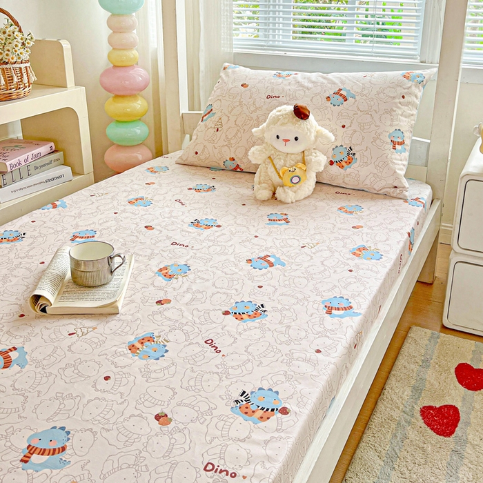 91家纺网 家纺一手货源 找家纺 名兮家居 2025新款全棉纯棉13372学生印花上下铺床笠单床笠单品床笠单件床笠 萌龙崽崽