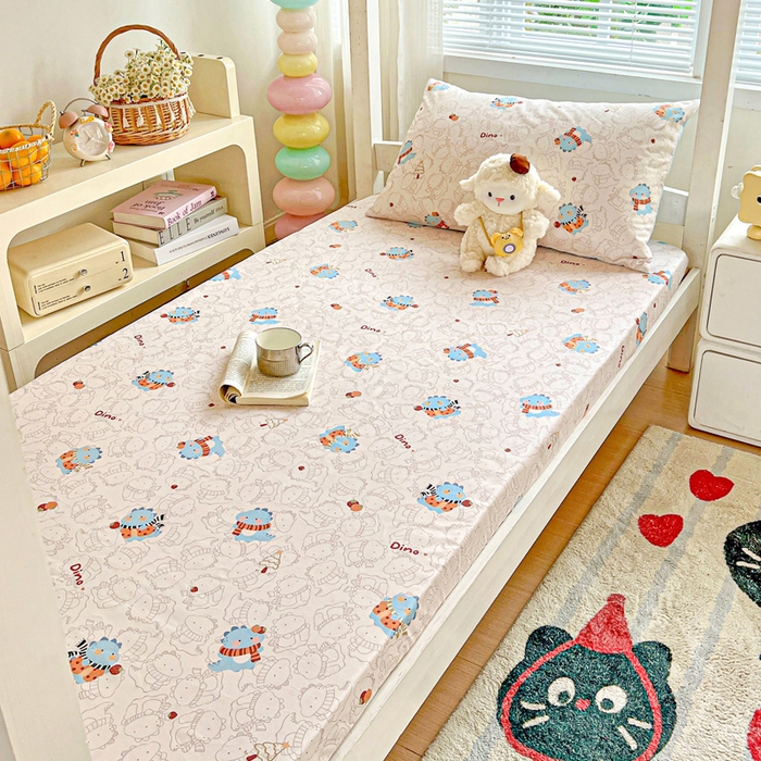 91家纺网 家纺一手货源 找家纺 名兮家居 2025新款全棉纯棉13372学生印花上下铺床笠单床笠单品床笠单件床笠 萌龙崽崽