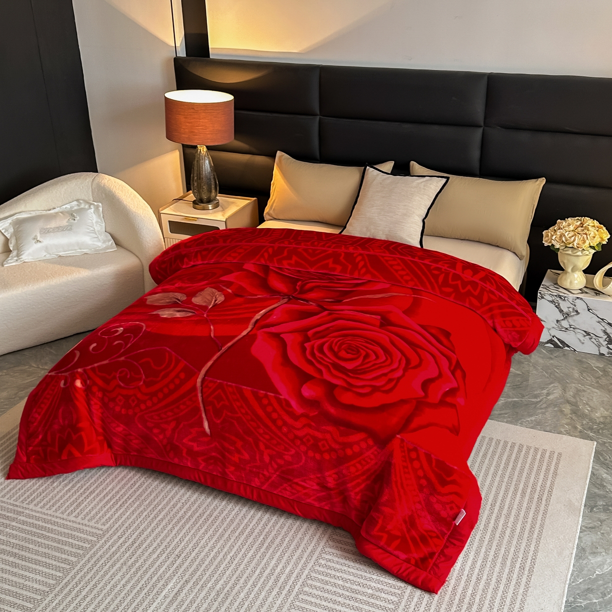 法莱妮毛毯 2025新款双层加厚拉舍尔毛毯 婚庆 单双人 厂家直销可定制 玫瑰情深