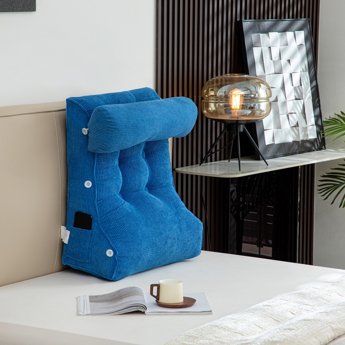 91家纺网 家纺一手货源 找家纺 沐沐家纺2026新款新玉米绒立体靠背 宝蓝色