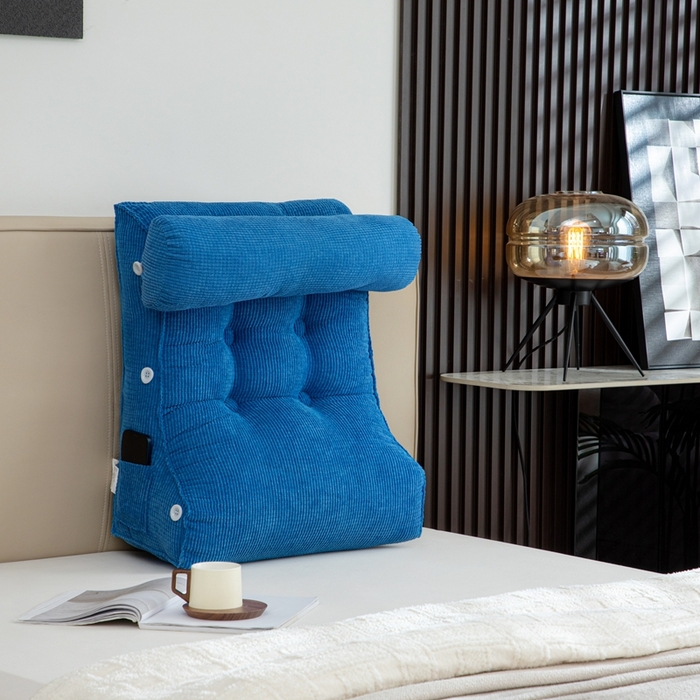 91家纺网 家纺一手货源 找家纺 沐沐家纺2026新款新玉米绒立体靠背 宝蓝色