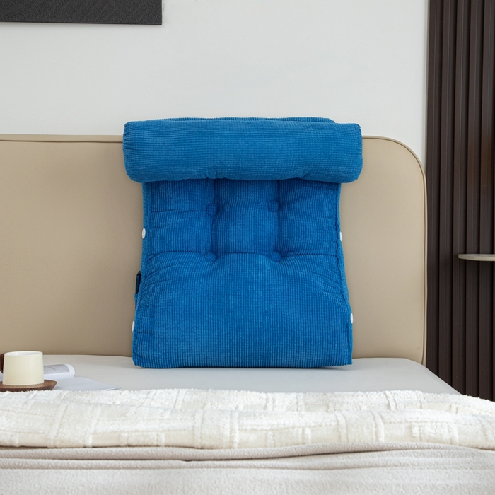 91家纺网 家纺一手货源 找家纺 沐沐家纺2026新款新玉米绒立体靠背 宝蓝色