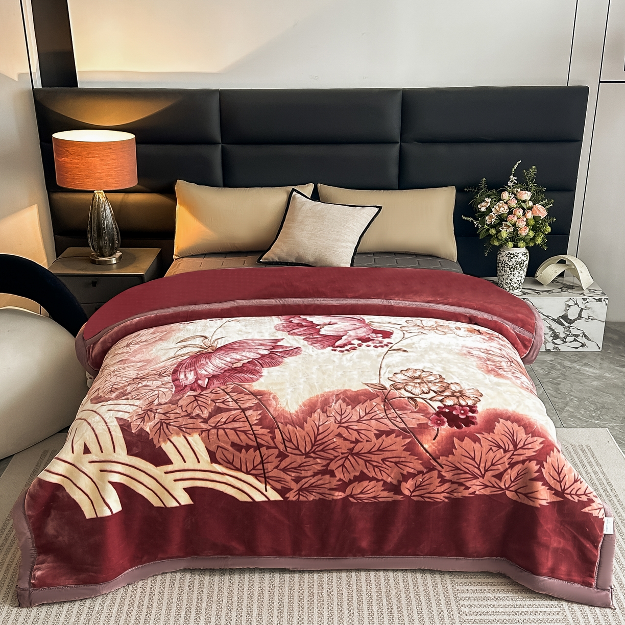 法莱妮毛毯 2025新款双层加厚拉舍尔毛毯 婚庆 单双人 厂家直销可定制 一见春秋