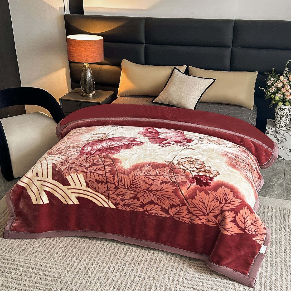 91家纺网 家纺一手货源 找家纺 法莱妮毛毯 2025新款双层加厚拉舍尔毛毯 婚庆 单双人 厂家直销可定制 一见春秋