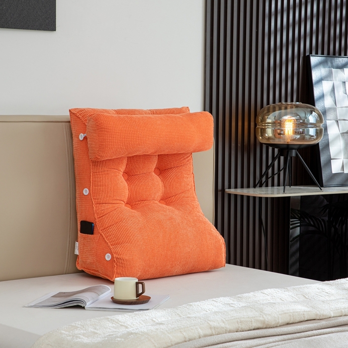 91家纺网 家纺一手货源 找家纺 沐沐家纺2026新款新玉米绒立体靠背 橘黄