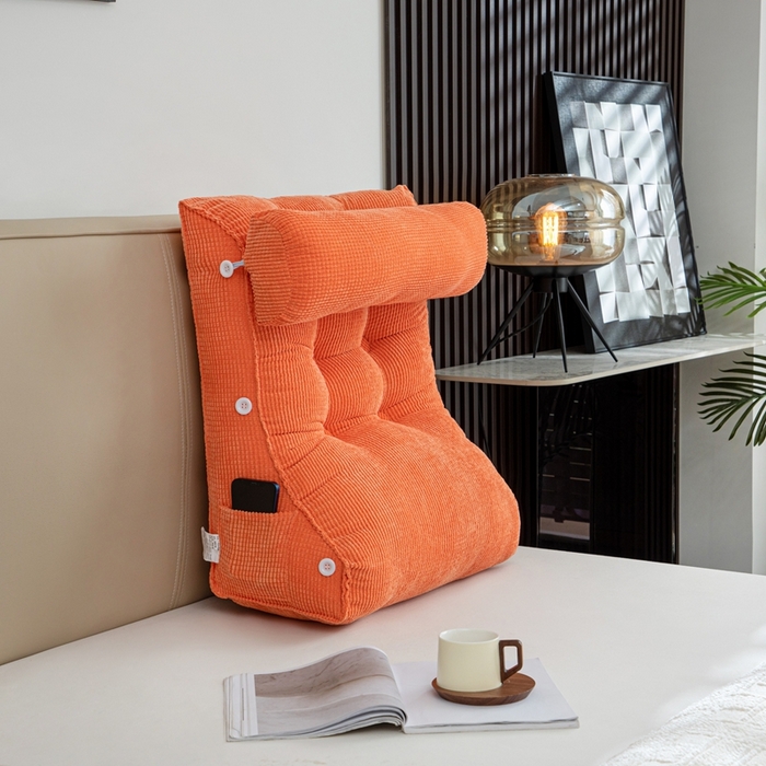 91家纺网 家纺一手货源 找家纺 沐沐家纺2026新款新玉米绒立体靠背 橘黄