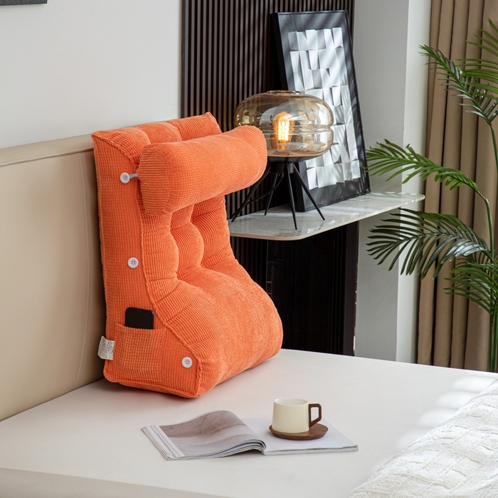 91家纺网 家纺一手货源 找家纺 沐沐家纺2026新款新玉米绒立体靠背 橘黄