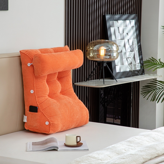 91家纺网 家纺一手货源 找家纺 沐沐家纺2026新款新玉米绒立体靠背 橘黄