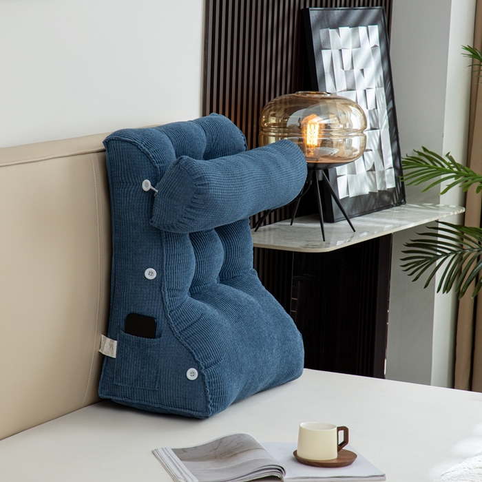 91家纺网 家纺一手货源 找家纺 沐沐家纺2026新款新玉米绒立体靠背 牛仔蓝