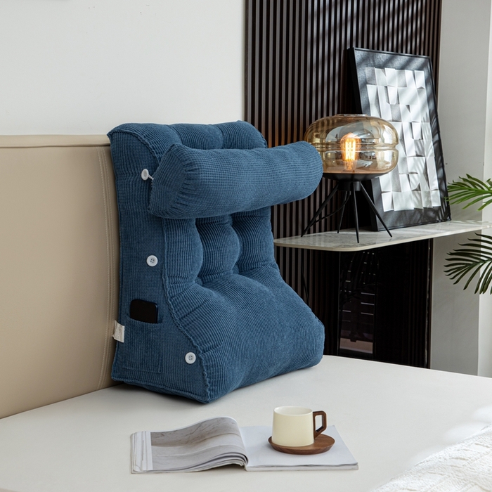 91家纺网 家纺一手货源 找家纺 沐沐家纺2026新款新玉米绒立体靠背 牛仔蓝