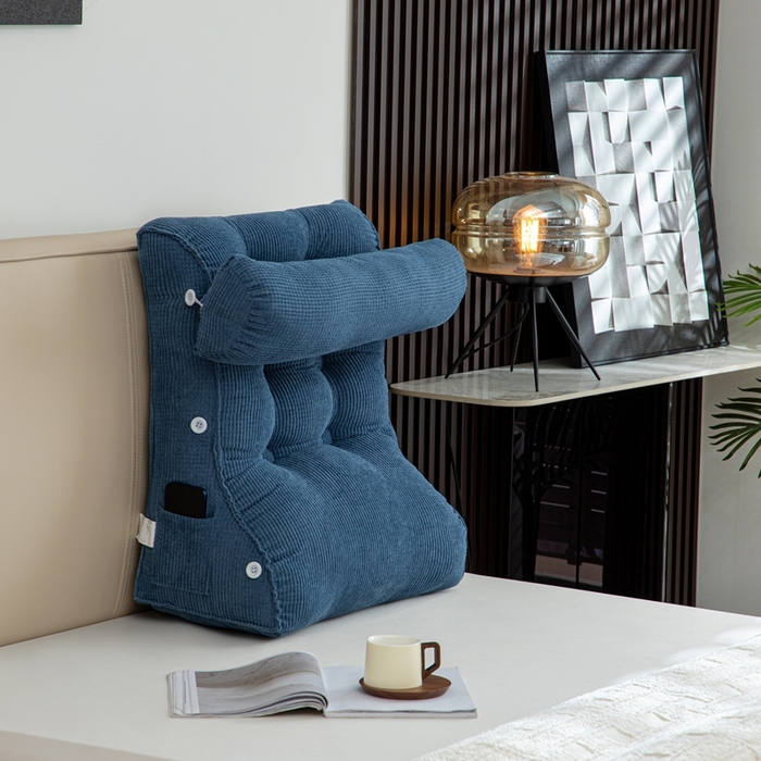 91家纺网 家纺一手货源 找家纺 沐沐家纺2026新款新玉米绒立体靠背 牛仔蓝