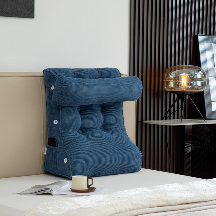 91家纺网 家纺一手货源 找家纺 沐沐家纺2026新款新玉米绒立体靠背 牛仔蓝