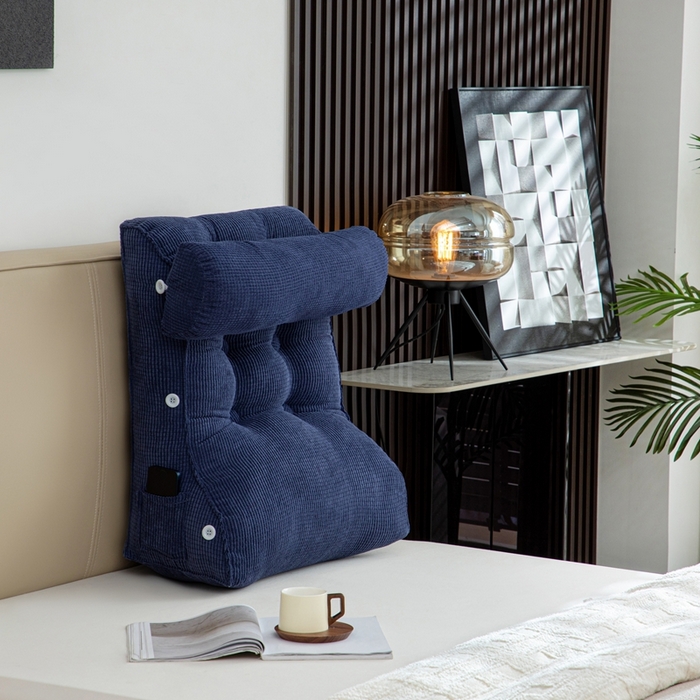 91家纺网 家纺一手货源 找家纺 沐沐家纺2026新款新玉米绒立体靠背 深蓝