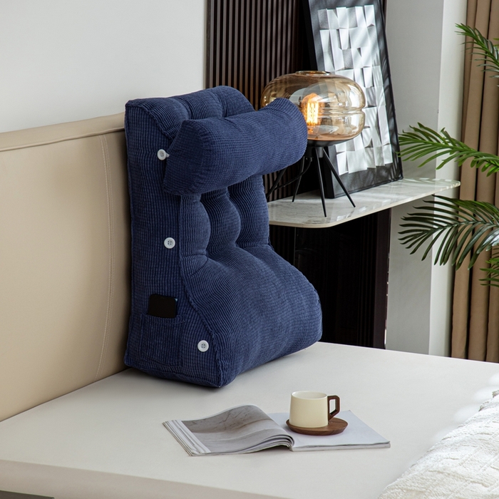 91家纺网 家纺一手货源 找家纺 沐沐家纺2026新款新玉米绒立体靠背 深蓝