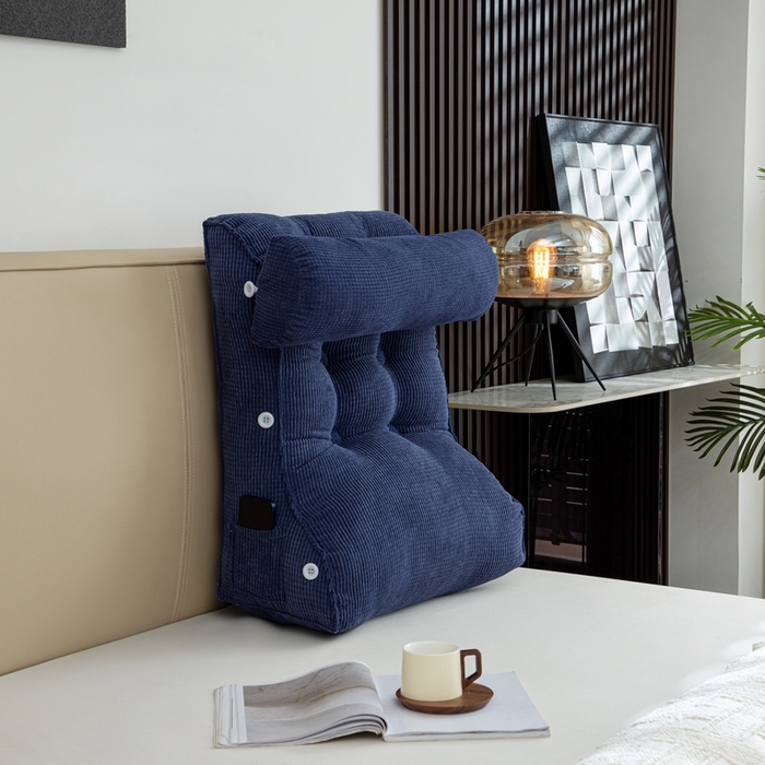 91家纺网 家纺一手货源 找家纺 沐沐家纺2026新款新玉米绒立体靠背 深蓝