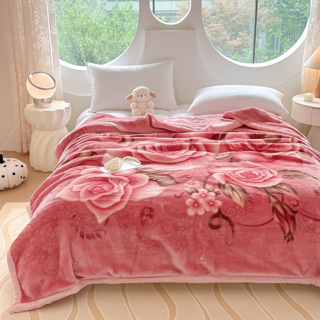 91家纺网 家纺一手货源 找家纺 法莱妮毛毯 2025新款双层加厚拉舍尔毛毯 婚庆 单双人 厂家直销可定制 虞美人