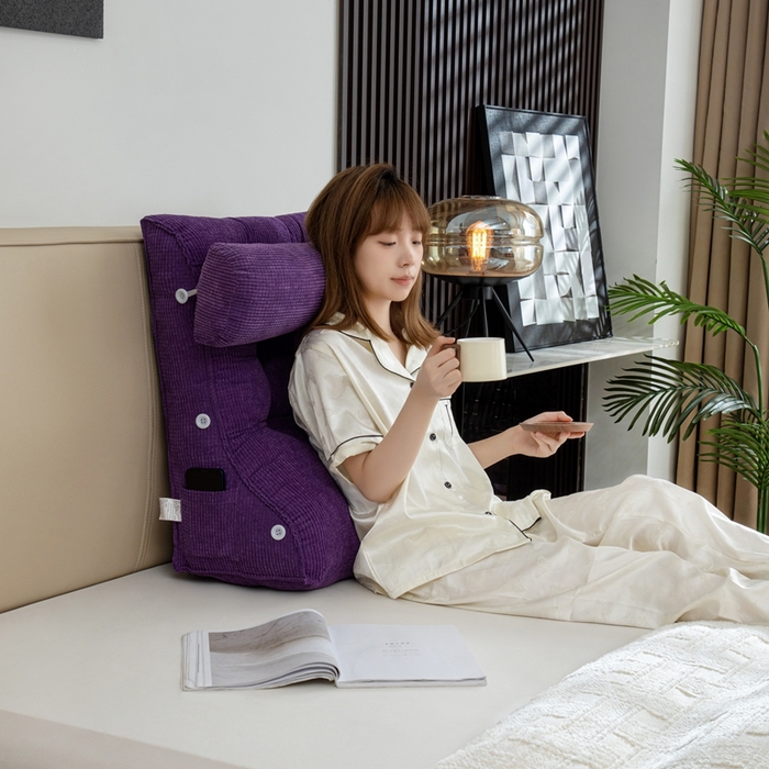 91家纺网 家纺一手货源 找家纺 沐沐家纺2026新款新玉米绒立体靠背 紫色