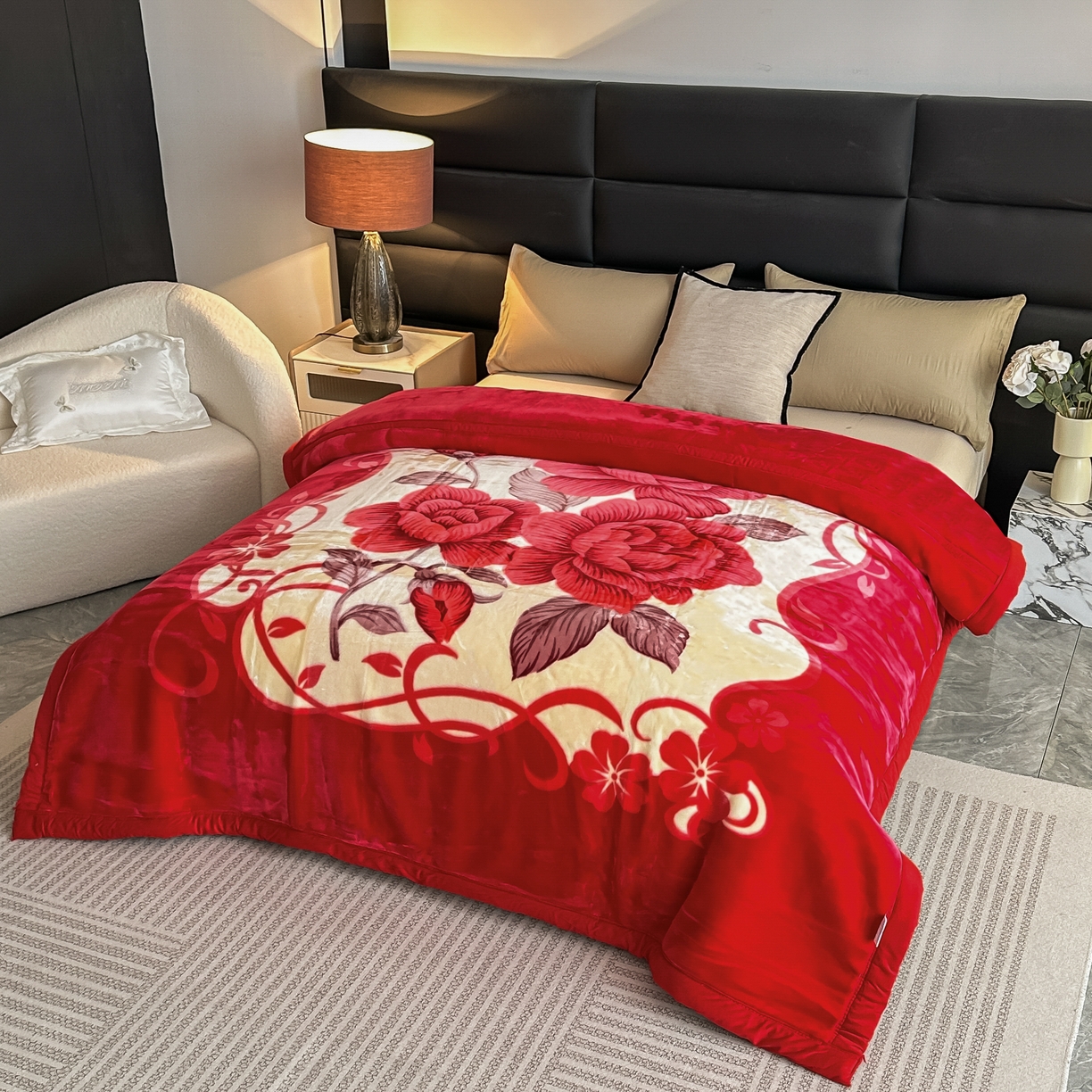 91家纺网 家纺一手货源 找家纺 法莱妮毛毯 2025新款双层加厚拉舍尔毛毯 婚庆 单双人 厂家直销可定制 缘定终生