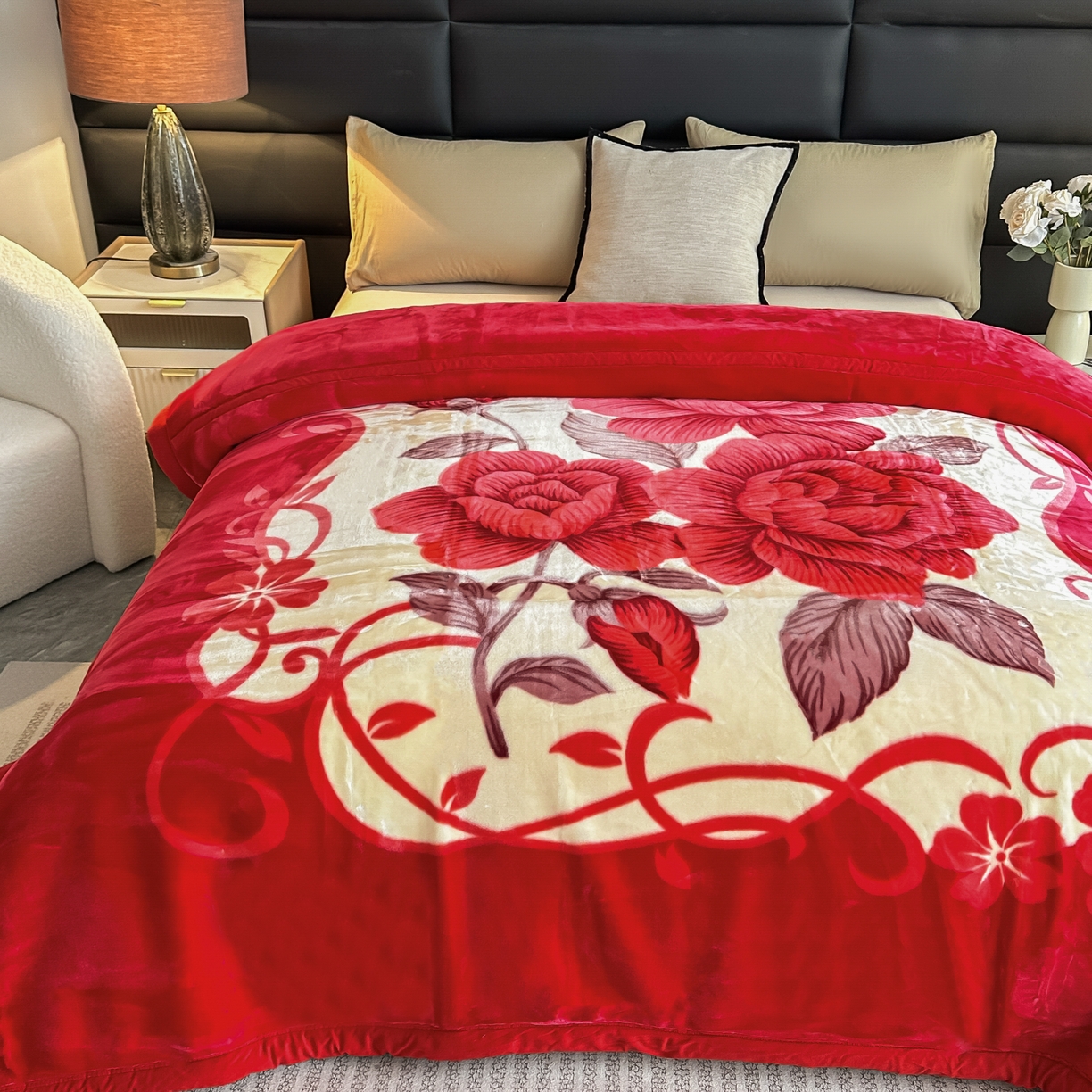 91家纺网 家纺一手货源 找家纺 法莱妮毛毯 2025新款双层加厚拉舍尔毛毯 婚庆 单双人 厂家直销可定制 缘定终生