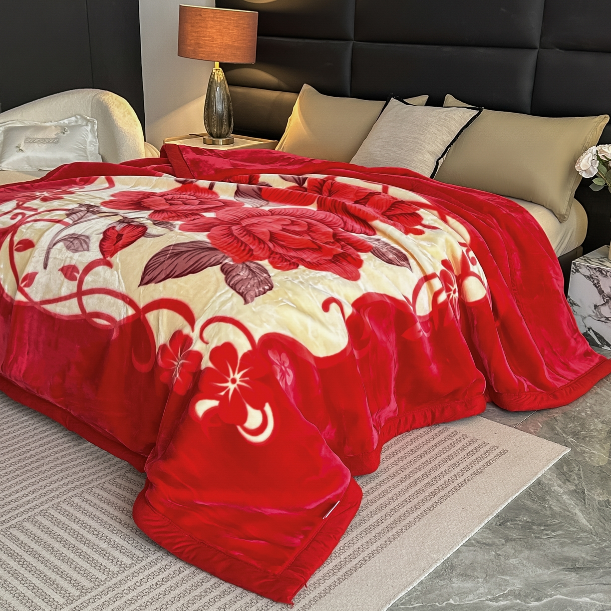 91家纺网 家纺一手货源 找家纺 法莱妮毛毯 2025新款双层加厚拉舍尔毛毯 婚庆 单双人 厂家直销可定制 缘定终生