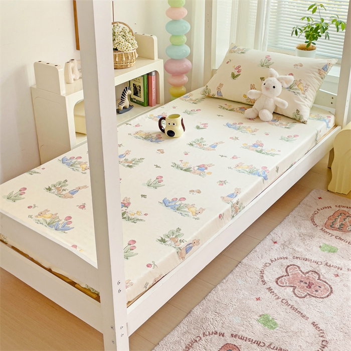 91家纺网 家纺一手货源 找家纺 名兮家居 2025新款全棉纯棉13372学生印花上下铺床笠单床笠单品床笠单件床笠 蘑菇小兔