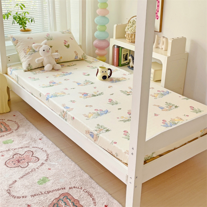 91家纺网 家纺一手货源 找家纺 名兮家居 2025新款全棉纯棉13372学生印花上下铺床笠单床笠单品床笠单件床笠 蘑菇小兔