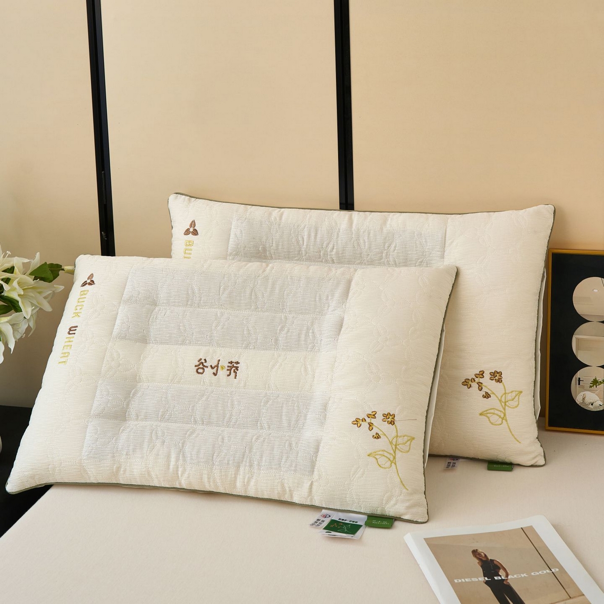 91家纺网 家纺一手货源 找家纺 晚儿 2025新款谷小荞牵引枕头枕芯 谷小荞牵引枕 48*74cm一对