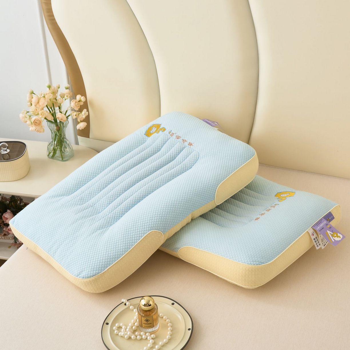 91家纺网 家纺一手货源 找家纺 晚儿 2025新款眠萌草本深睡枕头枕芯 草本-蓝 48*74cm一只