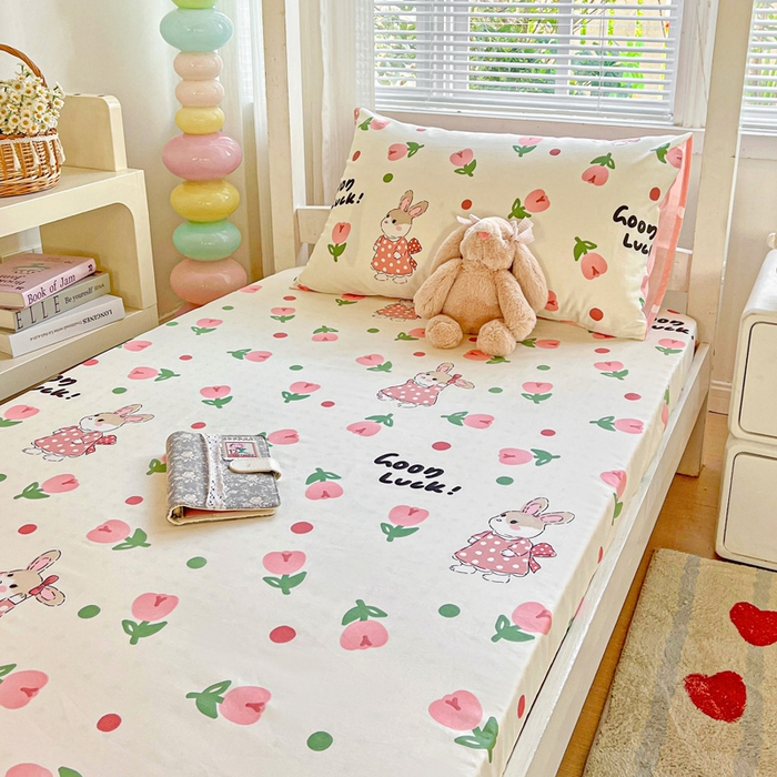 91家纺网 家纺一手货源 找家纺 名兮家居 2025新款全棉纯棉13372学生印花上下铺床笠单床笠单品床笠单件床笠 兔仙子