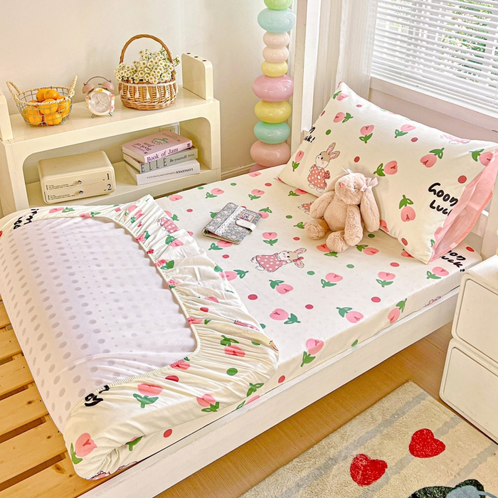 91家纺网 家纺一手货源 找家纺 名兮家居 2025新款全棉纯棉13372学生印花上下铺床笠单床笠单品床笠单件床笠 兔仙子