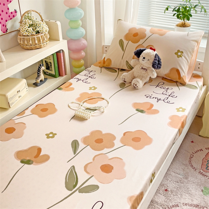 91家纺网 家纺一手货源 找家纺 名兮家居 2025新款全棉纯棉13372学生印花上下铺床笠单床笠单品床笠单件床笠 幸运花