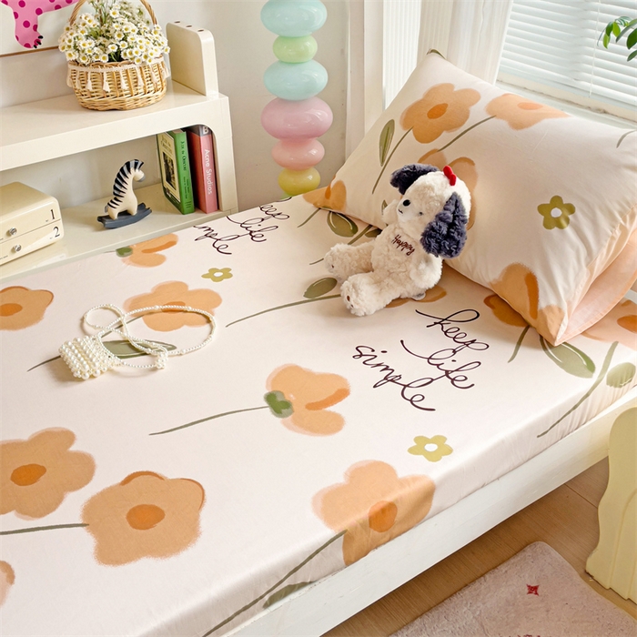 91家纺网 家纺一手货源 找家纺 名兮家居 2025新款全棉纯棉13372学生印花上下铺床笠单床笠单品床笠单件床笠 幸运花