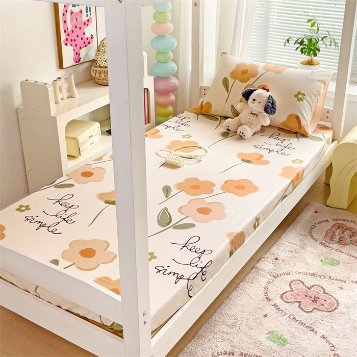 91家纺网 家纺一手货源 找家纺 名兮家居 2025新款全棉纯棉13372学生印花上下铺床笠单床笠单品床笠单件床笠 幸运花