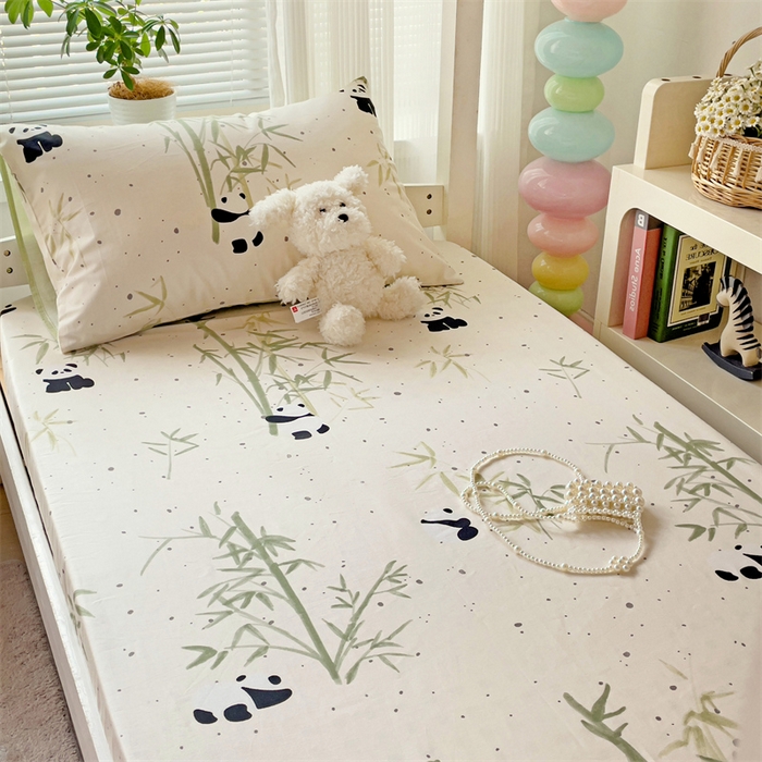 91家纺网 家纺一手货源 找家纺 名兮家居 2025新款全棉纯棉13372学生印花上下铺床笠单床笠单品床笠单件床笠 熊猫家园