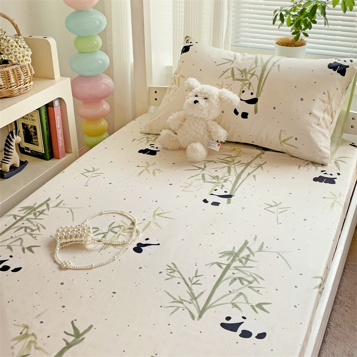 91家纺网 家纺一手货源 找家纺 名兮家居 2025新款全棉纯棉13372学生印花上下铺床笠单床笠单品床笠单件床笠 熊猫家园