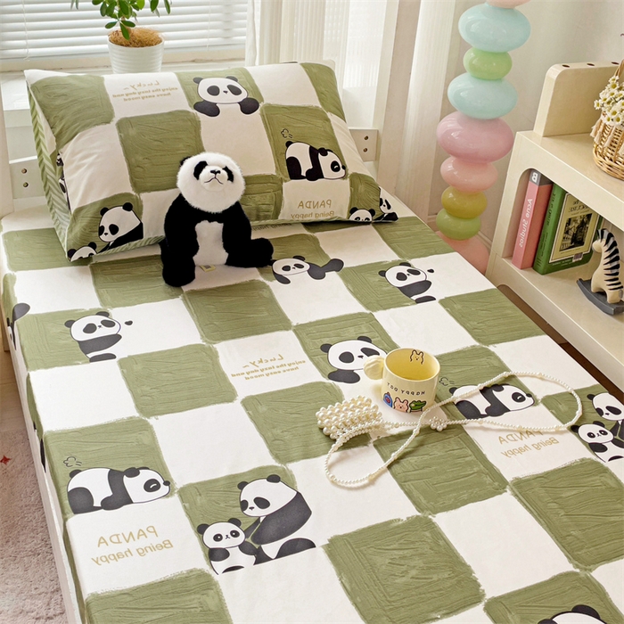 91家纺网 家纺一手货源 找家纺 名兮家居 2025新款全棉纯棉13372学生印花上下铺床笠单床笠单品床笠单件床笠 熊猫胖达