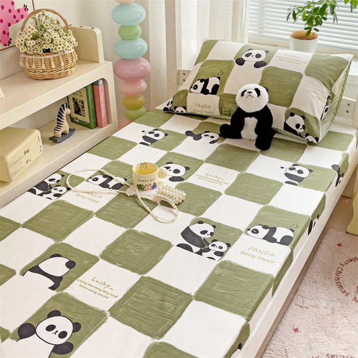 91家纺网 家纺一手货源 找家纺 名兮家居 2025新款全棉纯棉13372学生印花上下铺床笠单床笠单品床笠单件床笠 熊猫胖达