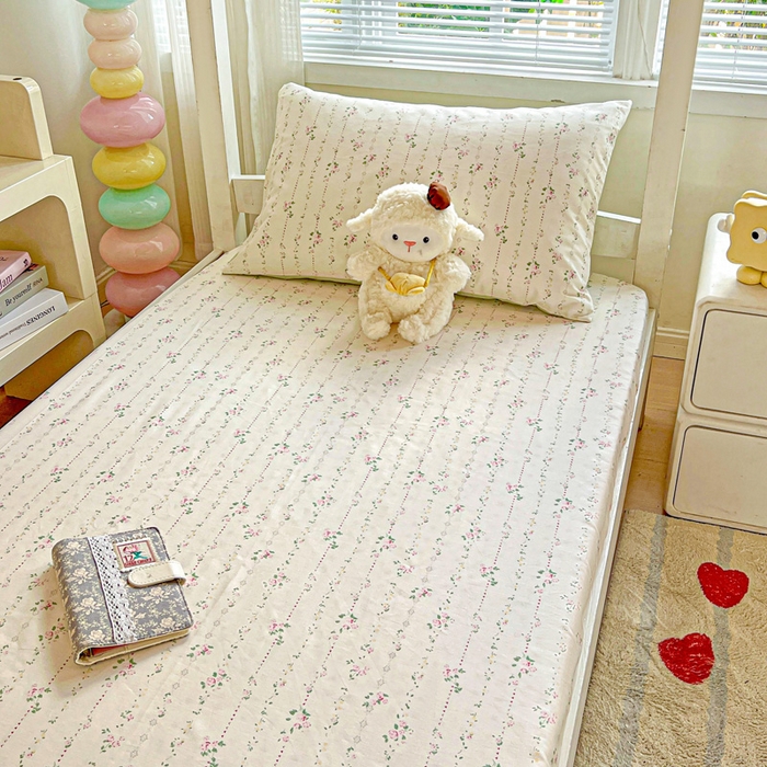 91家纺网 家纺一手货源 找家纺 名兮家居 2025新款全棉纯棉13372学生印花上下铺床笠单床笠单品床笠单件床笠 栀子花