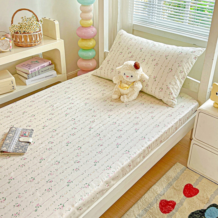 91家纺网 家纺一手货源 找家纺 名兮家居 2025新款全棉纯棉13372学生印花上下铺床笠单床笠单品床笠单件床笠 栀子花