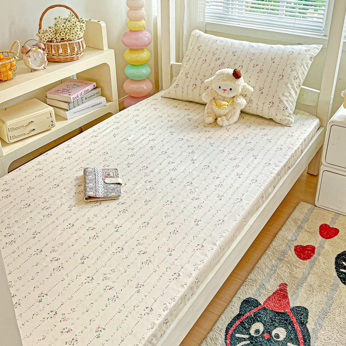 91家纺网 家纺一手货源 找家纺 名兮家居 2025新款全棉纯棉13372学生印花上下铺床笠单床笠单品床笠单件床笠 栀子花